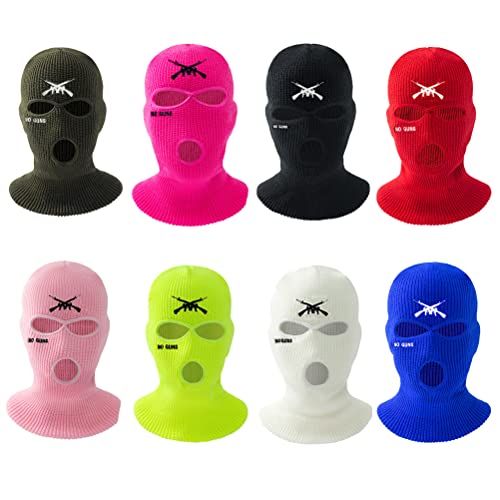 3 Hole Full Face Mask Cover Ski Mask Winter Balaclava Knitted Hat Letter Embroidered Face Cover Warm Cover for Outdoor Cycling Skiing Running (White)