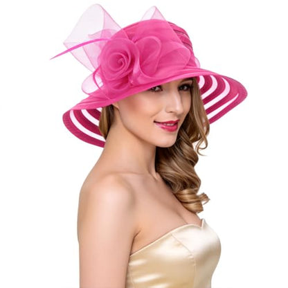 Ruphedy Women Derby Church Dress Bucket Hat Fascinators Tea Party Wedding Hat - color: S017-rose