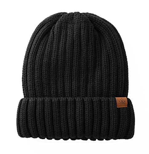 Home Prefer Mens Winter Hat Wool Fleece Lined Knit Beanie Hat Warm Stocking Caps - color: Black