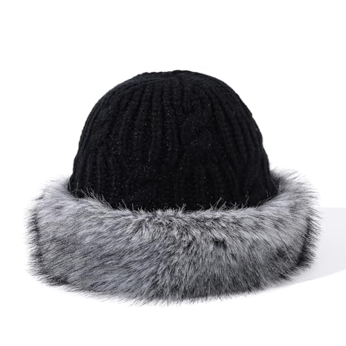 Womens Winter Knit Slouchy Beanie Hat Warm Knitted Skull Ski Cap Hats for Women Plush Edge Brimless Beanies Snow Hat - color: Mg-zzmxg25114-black