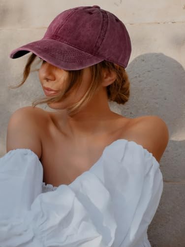 Edoneery Baseball Cap for Men and Women, Low Profile Washed Cotton Dad Hat - color: Red-1