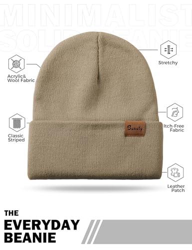 Beanie Hats for Men Women Knit Winter Hat, Warm Skull Stocking Cap, Striped Snow Hat Heated Cuffed Beanie - color: 2p-black+deep Khaki