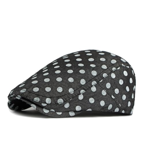 QHFHULV Newsboy Cap for Men Cotton Flat Gatsby Ivy Golf Cabbie Driving Hat - color: Black White Dot