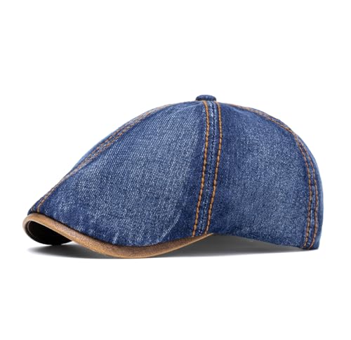 Quanhaigou Newsboy Flat Cap, Men's Vintage Gatsby Ivy Cabbie Hat, Beret Golf Driving Hats - color: Denim Navy Blue