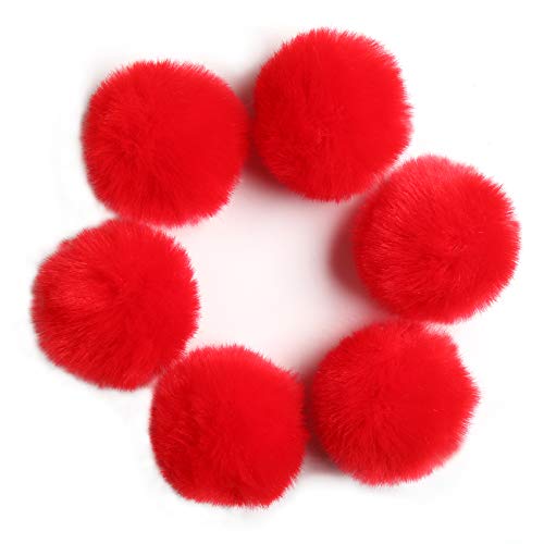 SUSULU Red Fluffy Faux Fur Pom Poms Pompoms with Tiny Loop Ball Crafts Holiday Pom Poms Balls DIY Keychain Supplies Party Decorations Hats Shoes Garments Accessories 2.8 Inch 6pc - color: Red