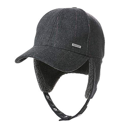 TOP-EX Oversized XL/XXL Unisex Wool Blend Winter Trapper Hat Baseball Cap Fleece Earflaps Fleece Lined - color: Black(fleece), size: X-Large