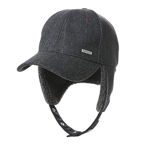 TOP-EX Oversized XL/XXL Unisex Wool Blend Winter Trapper Hat Baseball Cap Fleece Earflaps Fleece Lined - color: Black(fleece), size: Medium