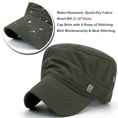 Loneshark Water Resistant Military Hat Quick Dry Cadet Cap Army Flat Top - color: Square-logo-green