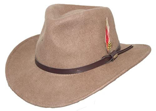 Scala - Outback Hat for Men, Wool Felt Sun Hat, Wide Brim UV Protection - color: Tan, size: Medium