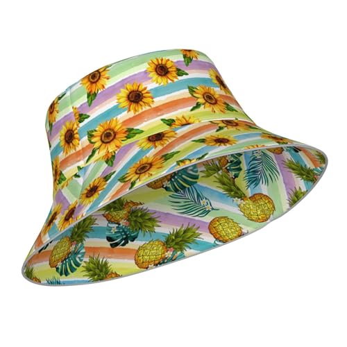 Unisex Fashion Bucket Hat for Women Men, Summer Outdoor Sun UV Protection Casual Fisherman Cap - color: Sunflower Pineapple