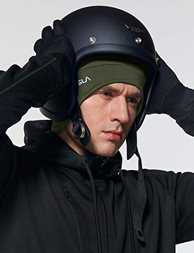 TSLA Men and Women Thermal Fleece Skull Cap, Winter Ski Cycling Under Helmet Liner, Running Beanie Hat - color: Ear Cover Green, size: Medium