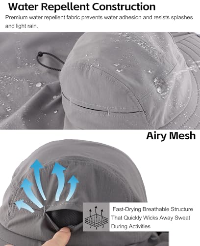 Home Prefer UPF 80+ Sun Hat for Men Women Wide Brim Sun Hat with Neck Flap Summer Beach UV Protection Gardening Fishing Hat - color: Dark Grey
