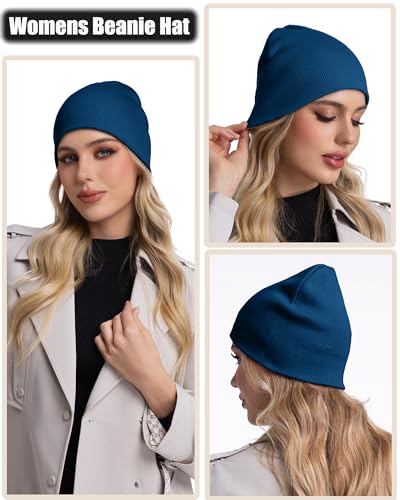 100% Cotton Beanie Hat Cuffless Beanies Warm Knit Winter Skull Cap - color: 1pcs-blue