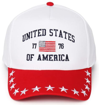 D&Y Retro 2-Tone Canvas Baseball Cap for Women - Funny Embroidered Distressed Snapback, Adjustable Cotton Dad Hat - color: 1776 Usa-red