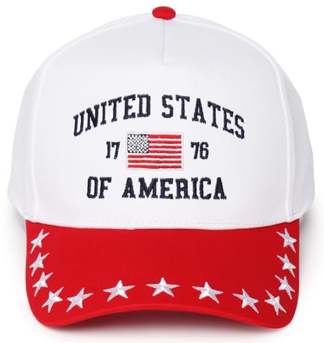 D&Y Retro 2-Tone Canvas Baseball Cap for Women - Funny Embroidered Distressed Snapback, Adjustable Cotton Dad Hat - color: 1776 Usa-red