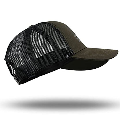 American Flag Trucker Hat - Snapback Hat, Baseball Cap for Men Women - Breathable Mesh Side, Adjustable Fit - for Casual Wear - color: Olive/Black