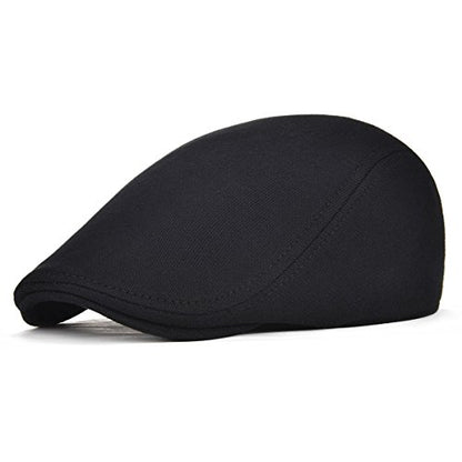 FEINION Men Cotton Newsboy Cap Soft Fit Cabbie Hat - color: Black/Light Grey