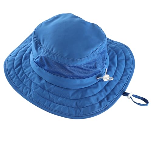 Connectyle Kids Foldable Wide Brim Sun Hat UPF 50+ Sun Protection Bucket Hats Breathable Summer Beach Hat for Boys Girls - color: Royal Blue, size: Medium