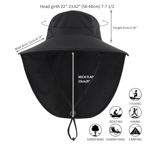 Home Prefer Outdoor UPF50+ Sun Hat Wide Brim Mesh Fishing Hat with Neck Flap - color: Black