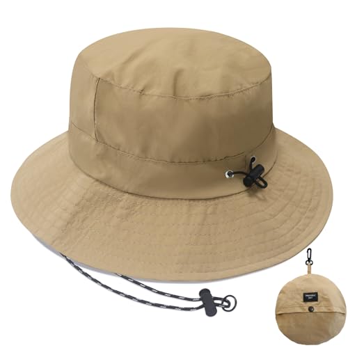 PFFY Waterproof Bucket Hats for Men Women Packable Sun Hat for Outdoors - color: Solid Khaki