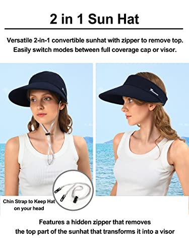 Sun Hats for Women Wide Brim Visor UV Protection Beach Summer Packable Cap - color: Navy
