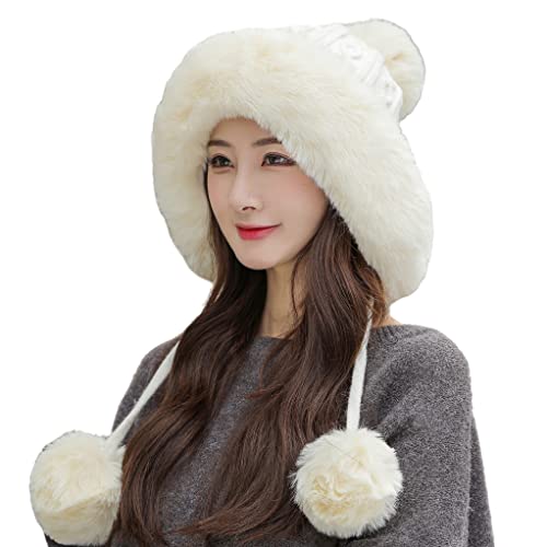 HUAMULAN Women Winter Sherpa Knit Beanie Hats Fleece Lined Ear Flaps - color: A3-m1399-naibai