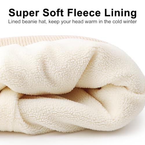 DRESHOW Winter Beanie for Women Men Fleece Lined Slouchy Knit Thick Beanies - color: 1 Pack Knit Beanie Hat: Beige