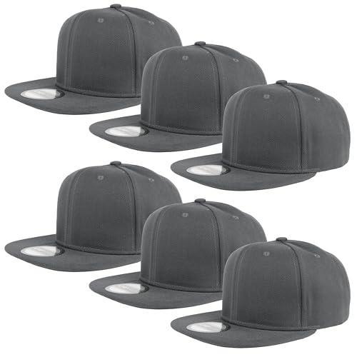 Gelante Plain Blank Flat Brim Adjustable Snapback Baseball Caps LOT 6 Pack - color: Dark Gray