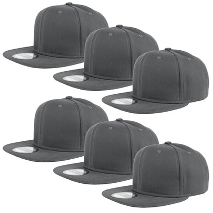 Gelante Plain Blank Flat Brim Adjustable Snapback Baseball Caps LOT 6 Pack - color: Dark Gray