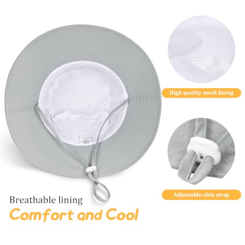 Baby Toddler Sun Hat,Boys Girls Adjustable Bucket Hat for Kids UPF 50+ Sun Protective Child Summer Beach Hats 0-5 Years - color: Gray & Army Green & Navy -3pcs, size: 2-5T