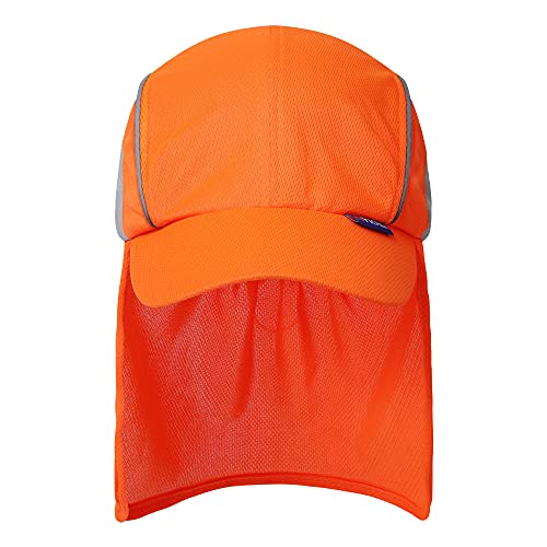 A-SAFETY Mens UV Sun Protection Work Cap Safari Hike Cap with Reflective Neck Flap Fishing Orang Yellow Hat - color: Orenge（sun Hat With Neck Shade）