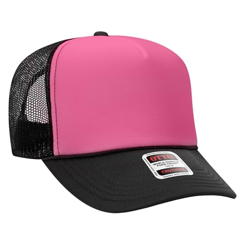 BROTHER TRUCKERS The World's Greatest Polyester Trucker Hat Blank in 73+ Colors - Wholesale Snapback Hat - color: Black/Neon Pink/Black