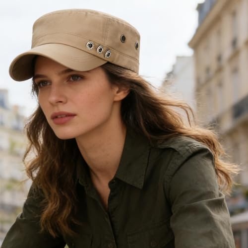 Men's Military Cadet Hat Flat Top Newsboy Cap - color: A - Beige