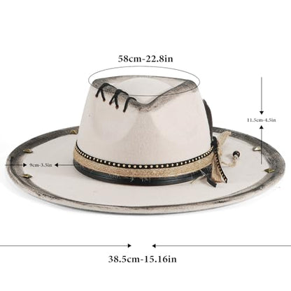 Wide Brim Fedora Hat for Men Women Retro Western Felt Hats - color: 2beige