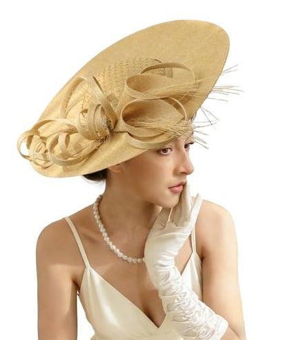Unpifolov Fascinators Hats Elegant Women Flower Mesh Feathers Wedding Cocktail Bride Headband for Derby Hat Tea Party - color: Khaki