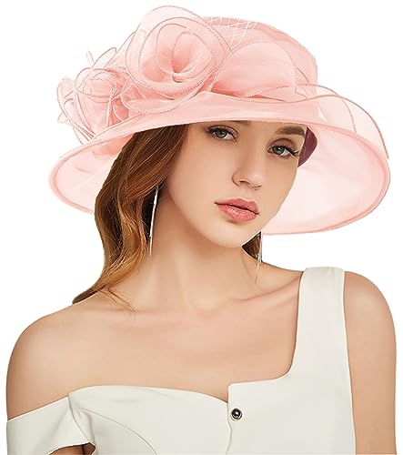 Women's Organza Derby Fascinator Hat Cloche Bowler Hat Cocktail Tea Party Wedding Sun Hat - color: D2-nudepink