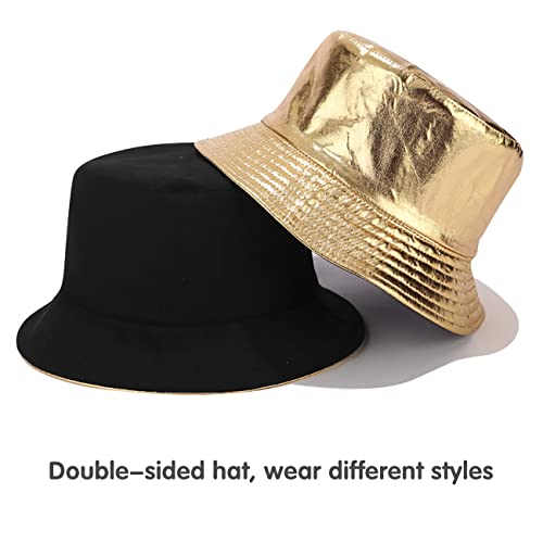 Unisex Bucket Hat Beach Sun Hat Aesthetic Fishing Hat for Men Women Teens, Reversible Double-Side-Wear - color: Gold Black