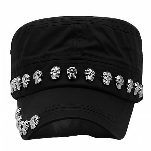 Oversize Cadet Hat Women Hip Hip Punk Rock Rivet Cotton Baseball Caps Big Head Men Army Sun Caps Dad Flat Top Fitted Hats - color: Black 1