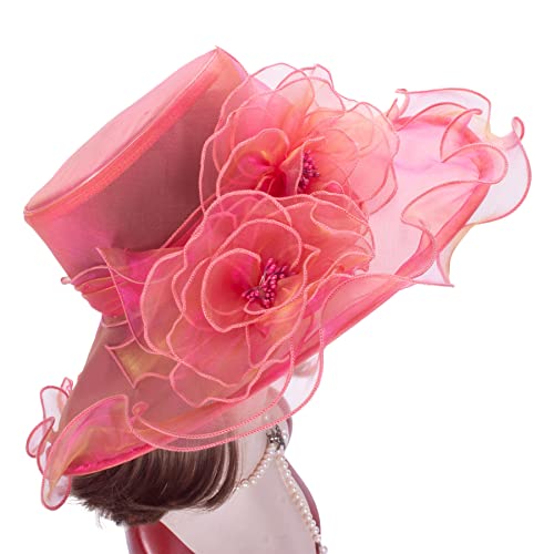Lawliet Womens Dressy Wide Brim Church Wedding Occasion Sun Hat A613 - color: Fuschia With Gold