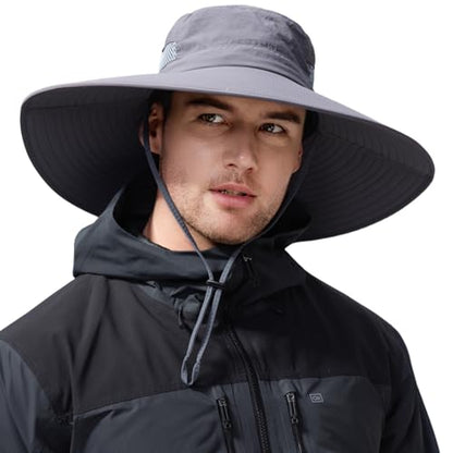 Wide Brim Sun Hat for Men Women UV Protection Bucket Fishing Hats - color: Dark Gray Solid