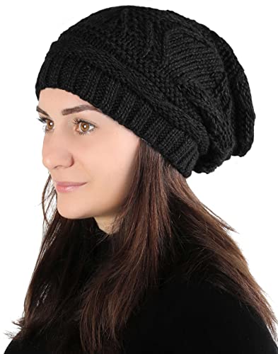 Lilax Knit Slouchy Oversized Soft Warm Winter Beanie Hat - color: Black