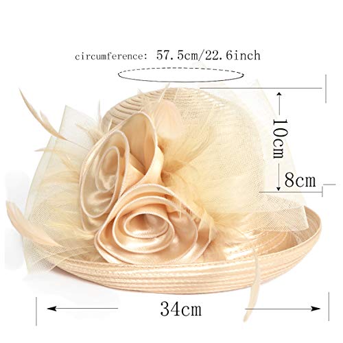 Ruphedy Women Derby Church Dress Bucket Hat Fascinators Tea Party Wedding Hat - color: Champagne