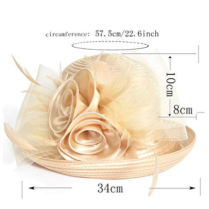 Ruphedy Women Derby Church Dress Bucket Hat Fascinators Tea Party Wedding Hat - color: Champagne