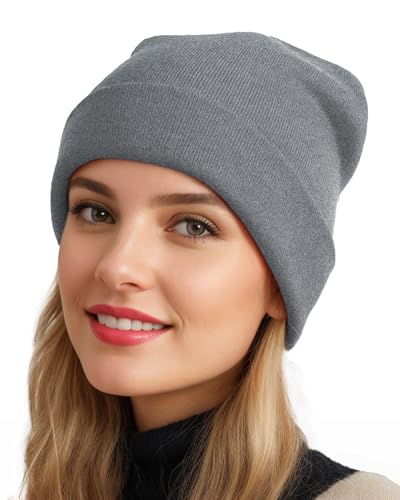 Womens Satin Lined Beanie Wool Silk Lining Slouchy Warm Skull Cap - color: 1pcs- Gray