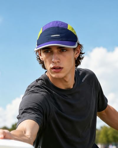 Croogo Running Cap Water Resistant Foldable Sports Hat - color: Purple/Navy