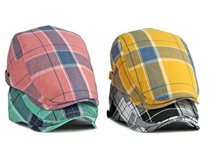 Unisex Classic Plaid Beret Newsboy Hats Flat Sun Hat Sport Golf Baseball Caps Cabbie Driving Cap Hats for Women Men - color: Pink