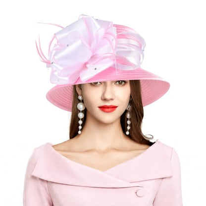 2026 Bucket Hats for Women Ladies Girls, Autumn Winter Fascinator Hat for Derby Kentucky Church Bridal UV Protection - color: A-4585b-pink/White