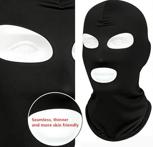 2Pcs Full Face Mask,2Hole/3Hole Black Thin Balaclava Seamless Mask - color: 3 Hole 2black