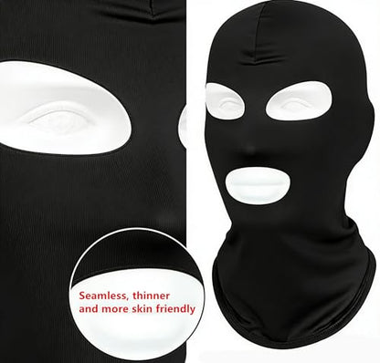2Pcs Full Face Mask,2Hole/3Hole Black Thin Balaclava Seamless Mask - color: 3 Hole 2black