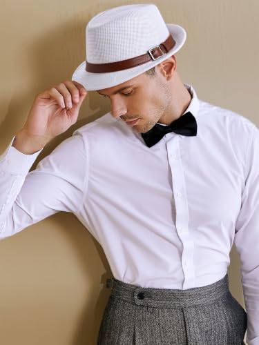 BABEYOND Men's 1920s Short Brim Trilby Fedora Hat - color: W-white